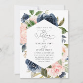 Invitation aquarelle florale marine bleu et bleu mariage (Devant)