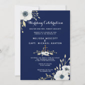 Invitation Aquarelle florale marine et Mariage blanc (Devant)