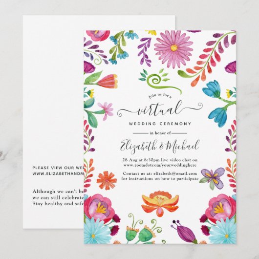 Invitation Aquarelle Florale mexicaine Fiesta Mariage virtuel (Devant / Derrière)
