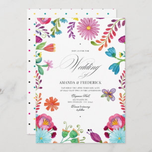 Invitation Aquarelle Florale mexicaine Fiesta QR Code Mariage