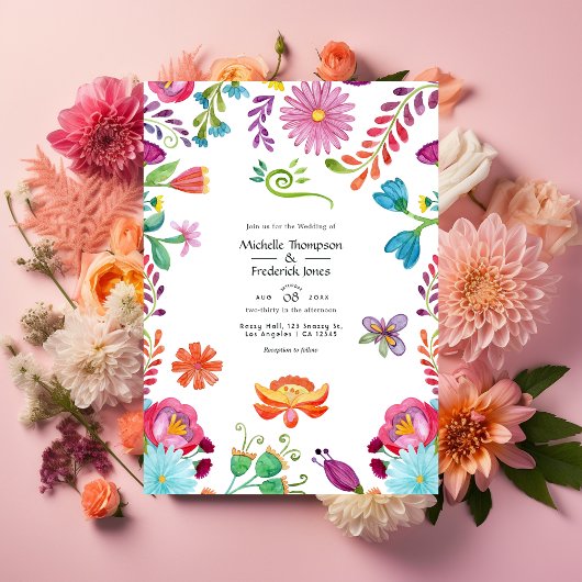 Invitation Aquarelle Florale mexicaine Mariage Fiesta
