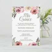 Invitation Aquarelle florale Mis Quince Quinceanera (Debout devant)