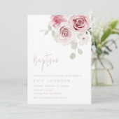 Invitation Aquarelle florale moderne Baptême Rose (Debout devant)