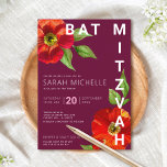 Invitation Aquarelle florale moderne Bat mitzvah de Bourgogne<br><div class="desc">Soyez fier, réjouissez-vous et présentez ce jalon de votre Bat mitzvah préféré avec cette invitation sophistiquée et personnalisée ! Une aquarelle chic, étonnante, florale avec un style san serif moderne recouvre un arrière - plan bordeaux. Personnalisez le texte personnalisé avec le nom, la date et les informations de votre Bat...</div>