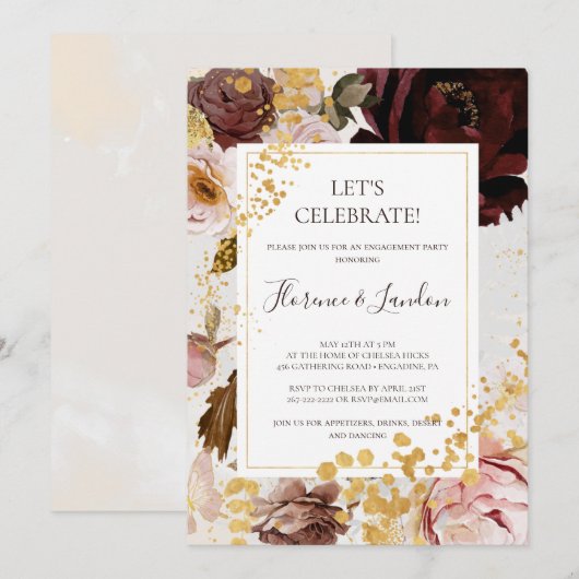 Invitation Aquarelle florale moderne Blush Célébrons (Devant / Derrière)