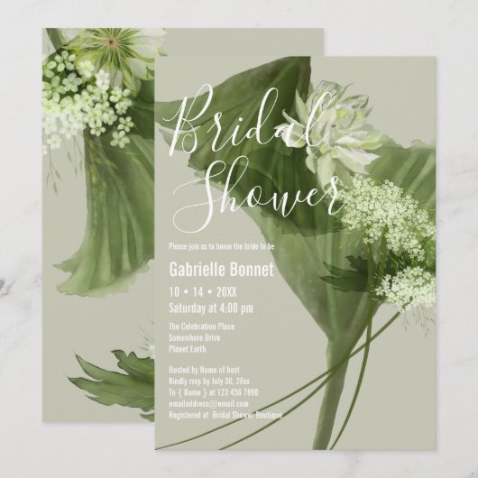 Invitation Aquarelle florale moderne Botanique | Champagne (Devant / Derrière)