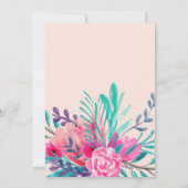 Invitation Aquarelle florale moderne Quinceanera rose au néon (Dos)