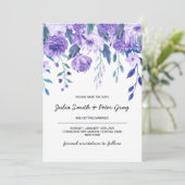 Invitation Aquarelle Florale moderne Violet Enregistrer la da (Debout devant)