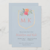 Invitation Aquarelle Florale Monogram Crest Fête des mariées (Devant / Derrière)