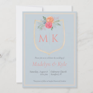 Invitation Aquarelle Florale Monogram Crest Mariage