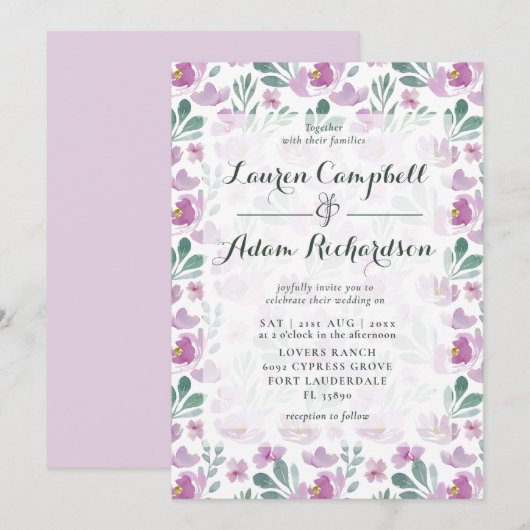 Invitation aquarelle florale Motif botanique (Devant / Derrière)
