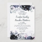 Invitation Aquarelle florale Nocturne Dusty Mariage bleu (Devant)