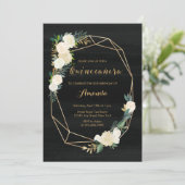 Invitation Aquarelle florale noire blanche Quinceanera (Debout devant)