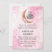 Invitation Aquarelle Florale or lune rose Aqeeqa islamique ro (Devant)