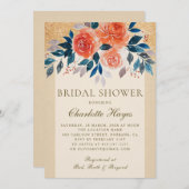 Invitation Aquarelle Florale orange Fête des mariées élégante (Devant / Derrière)