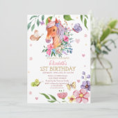Invitation Aquarelle Florale Papillon Pony Striday (Debout devant)