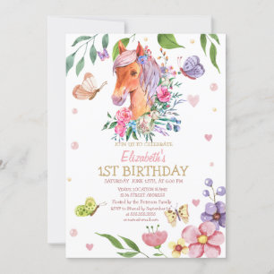 Invitation Aquarelle Florale Papillon Pony Striday