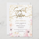 Invitation Aquarelle florale parties scintillant or girly ros (Devant)
