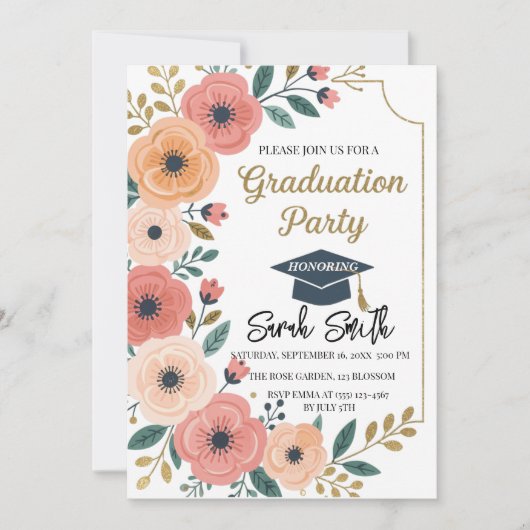 Invitation Aquarelle florale parties scintillant or graduatio (Devant)