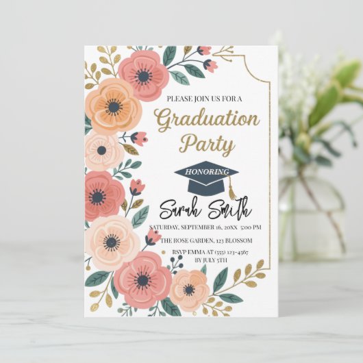 Invitation Aquarelle florale parties scintillant or graduatio (Debout devant)