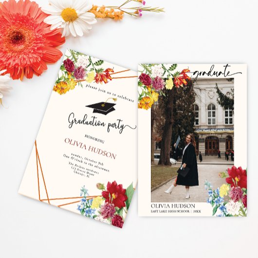 Invitation Aquarelle florale parties scintillant or graduatio