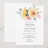 Invitation Aquarelle florale Pastel Fête des mariées minimali (Devant / Derrière)