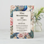 Invitation Aquarelle Florale Peacock Chinoiserie Mariage (Debout devant)