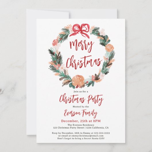 Invitation Aquarelle florale peinte à la main (Devant)