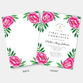 Invitation Aquarelle florale Peonies roses Première communion