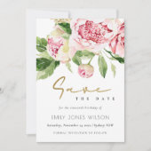 Invitation Aquarelle Florale Peony Doux Blush Enregistrer La (Devant)
