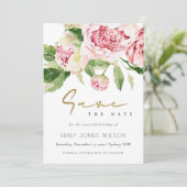 Invitation Aquarelle Florale Peony Doux Blush Enregistrer La (Debout devant)