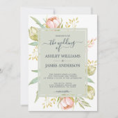 Invitation Aquarelle florale Peony rose Rustique Boho Mariage (Devant)
