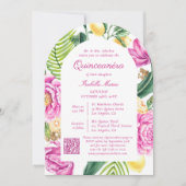 Invitation Aquarelle Florale Photo QR Code Quinceañera (Devant)