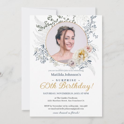 Invitation Aquarelle Florale Photo Surprise 60e anniversaire (Devant)
