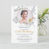 Invitation Aquarelle Florale Photo Surprise 60e anniversaire (Debout devant)