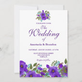 Invitation Aquarelle florale pourpre | MARIAGE (Devant)