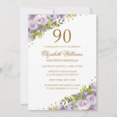 Invitation Aquarelle florale pourpre or 90e anniversaire (Devant)