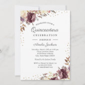 Invitation Aquarelle florale pourpre or Quinceanera Invitatio (Devant)