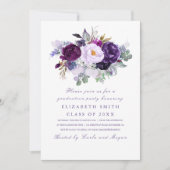Invitation Aquarelle florale pourpre Partie de graduation rom (Devant)