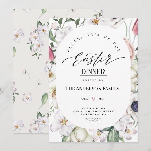 Invitation Aquarelle florale Printemps Dîner de Pâques Invita (Devant / Derrière)