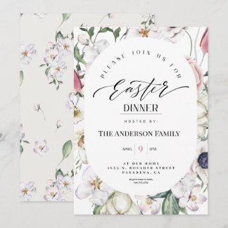 Invitation Aquarelle florale Printemps Dîner de Pâques Invita