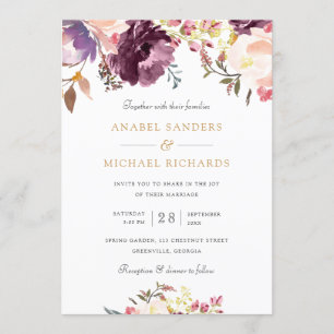 Invitation Aquarelle Florale Purple Lavender Mariage élégant