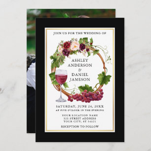 Invitation Aquarelle Florale Raisins Wreath Black Gold Photo