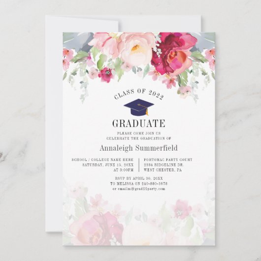 Invitation Aquarelle florale rose 2025 (Devant)