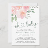 Invitation Aquarelle florale rose Baby shower virtuel (Devant)