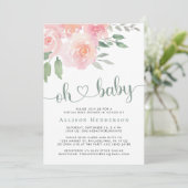 Invitation Aquarelle florale rose Baby shower virtuel (Debout devant)