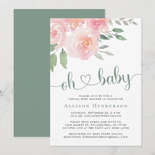 Invitation Aquarelle florale rose Baby shower virtuel