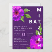 Invitation Aquarelle florale rose Bat mitzvah violet moderne (Devant)