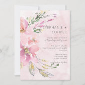 Invitation Aquarelle florale rose bleu Mariage moderne (Devant)