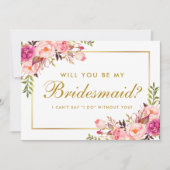Invitation Aquarelle Florale Rose Blush Gold Bridesmaid (Devant)
